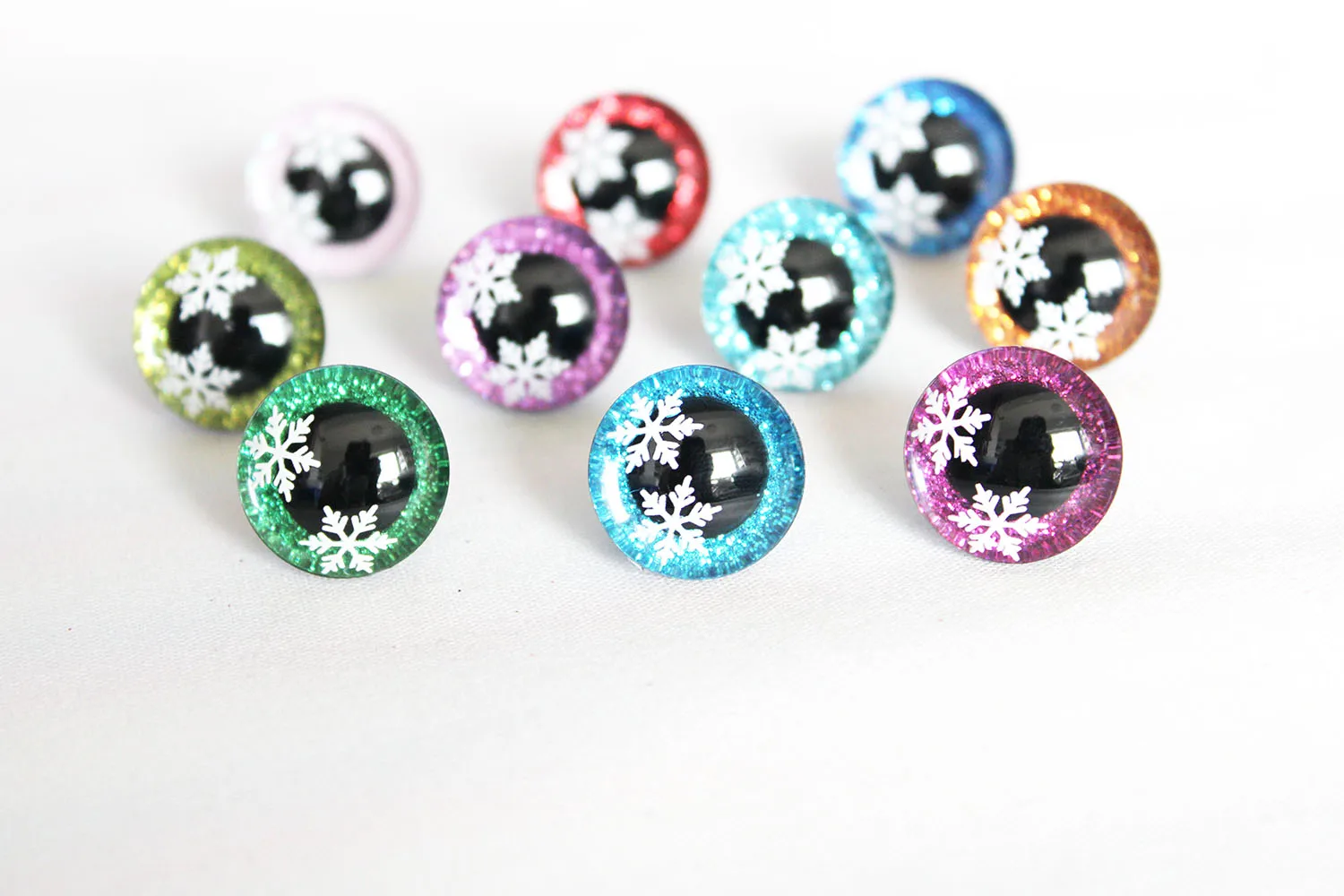 20pcs  9mm 12 14 16 18  20 25 30 35mm  clear 3D snow eyes glitter safety toy snow eyes long stem with glitter fabric with washer