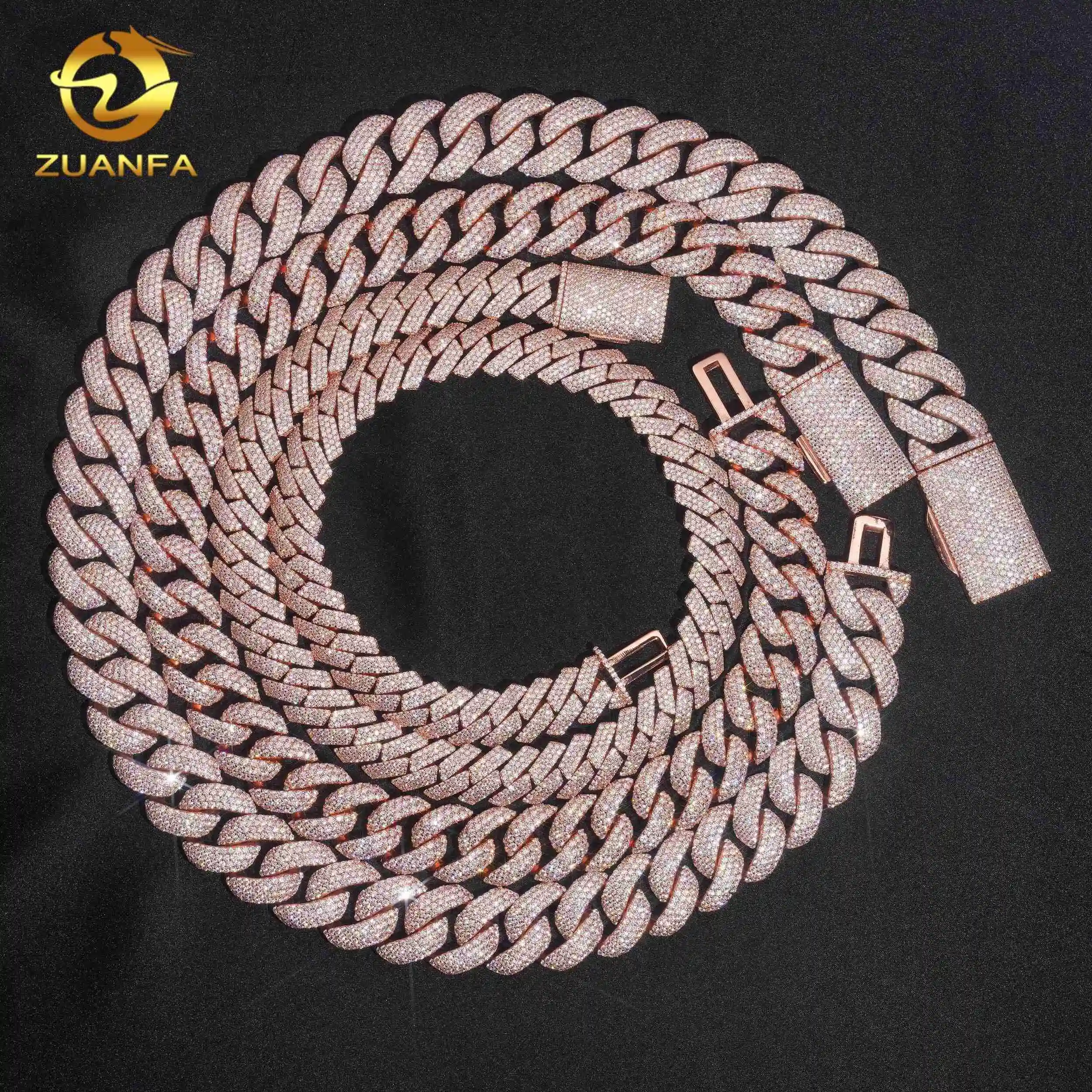 Sterling 925 Silver Jewelry Iced Out 15mm 18mm 20mm Hip Hop Moissanite Rose Gold Cuban Link Chain.