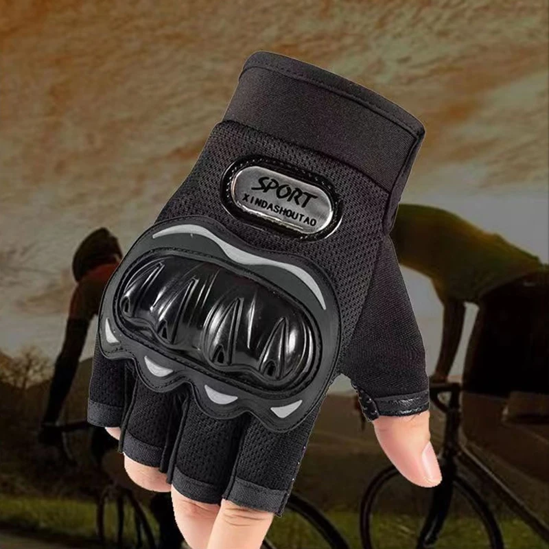 Black Hard Shell Protective Half Finger Gloves For Motorcycle Riding Outdoor Sports Fitness Wear Resistant Gloves