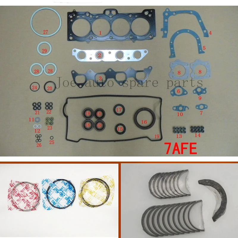 

7A 7AFE Engine complete Full gasket set kit crankshaft connecting rod bearing piston ring for Toyota Corolla 1.8L 1762cc