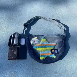 Millennium Homemade Denim Crossbody Bag, Millennium Spicy Rainbow Star, Contraste Bolsa de Ombro, Versátil, Y2K