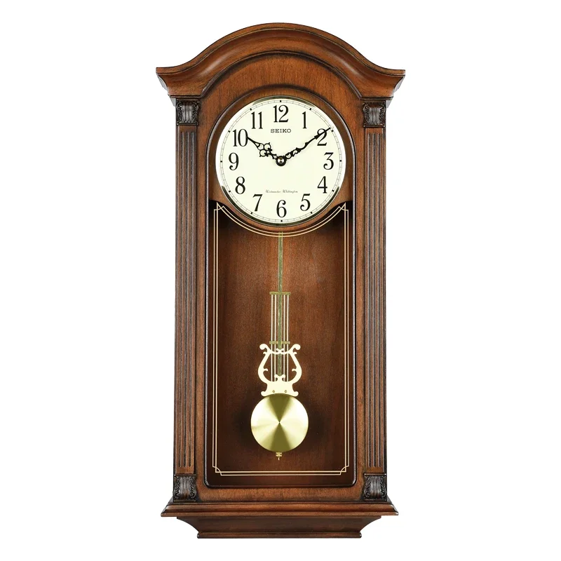 

Seiko Clock European-Style Living Room Luxury Music Time Reporting Pendulum Retro Solid Wood Large Wall Clock