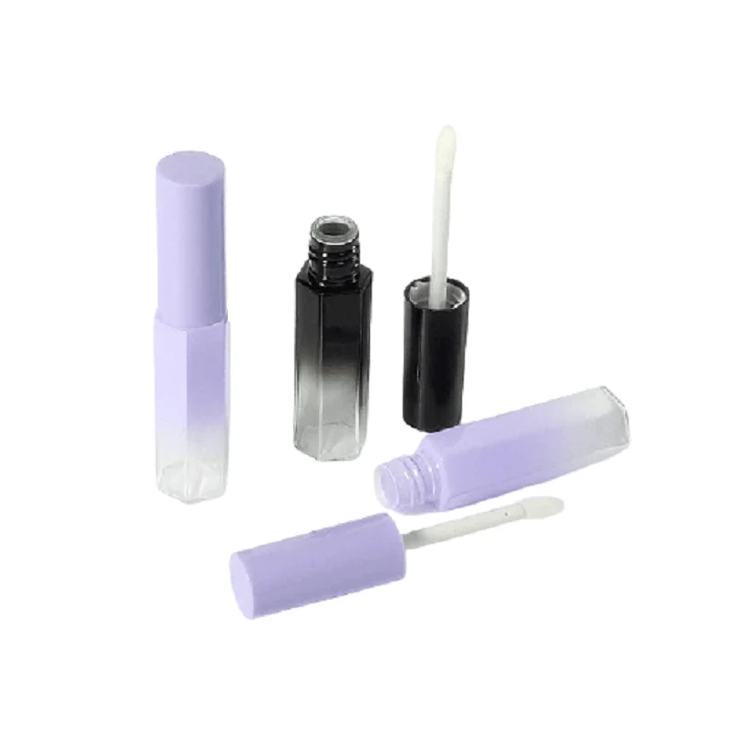 Hexagon Shape Lip Gloss Tubes Gradient Purple Black Lip Glaze Bottle Private Label Women 10ml 50pcs Cosmetic Lipgloss Containers