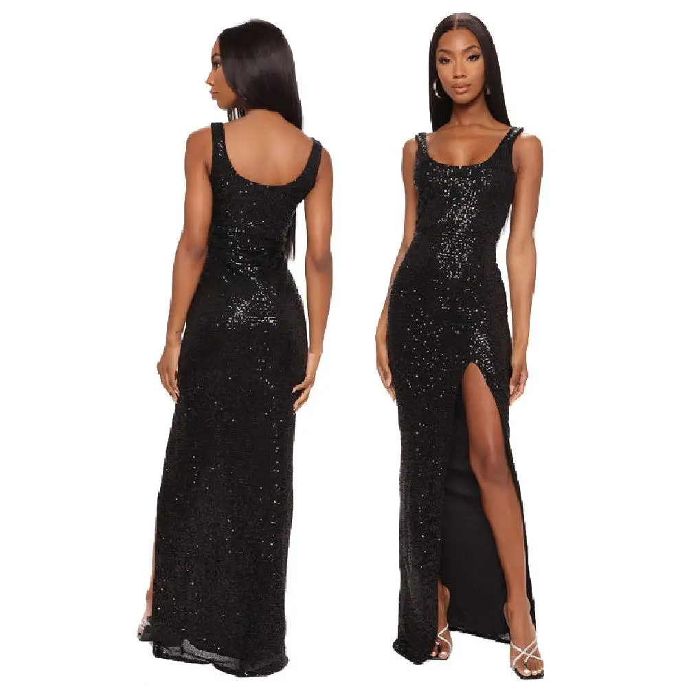 

Sexy Low Waist Sequined Strapl Split Butt Hing Skirt Women's Summer Faion Dr Elastic Fiber Polyurethane Polyester