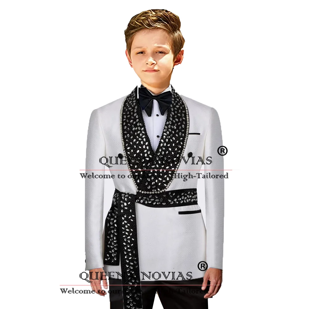 Luxury Boys' Attire Suits Double Breasted Beaded Jewelry Prom Tuxedo Childre Formal Party Clothing 2 Pieces (Jacket Pants) Dress