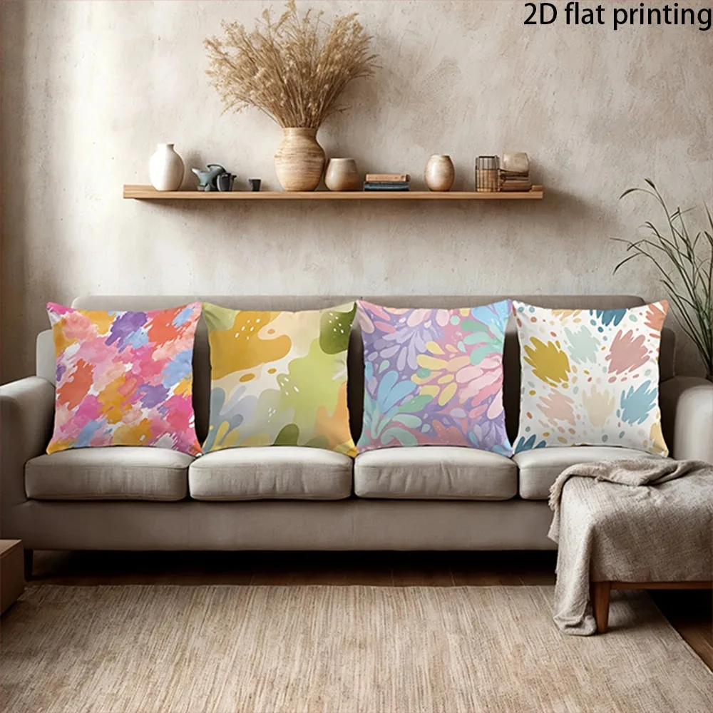 

Abstract Watercolor Splash Cushion Cover Peach Skin 2D Flat Printed Colorful Pillowcase for Living Room Sofa Home Decor