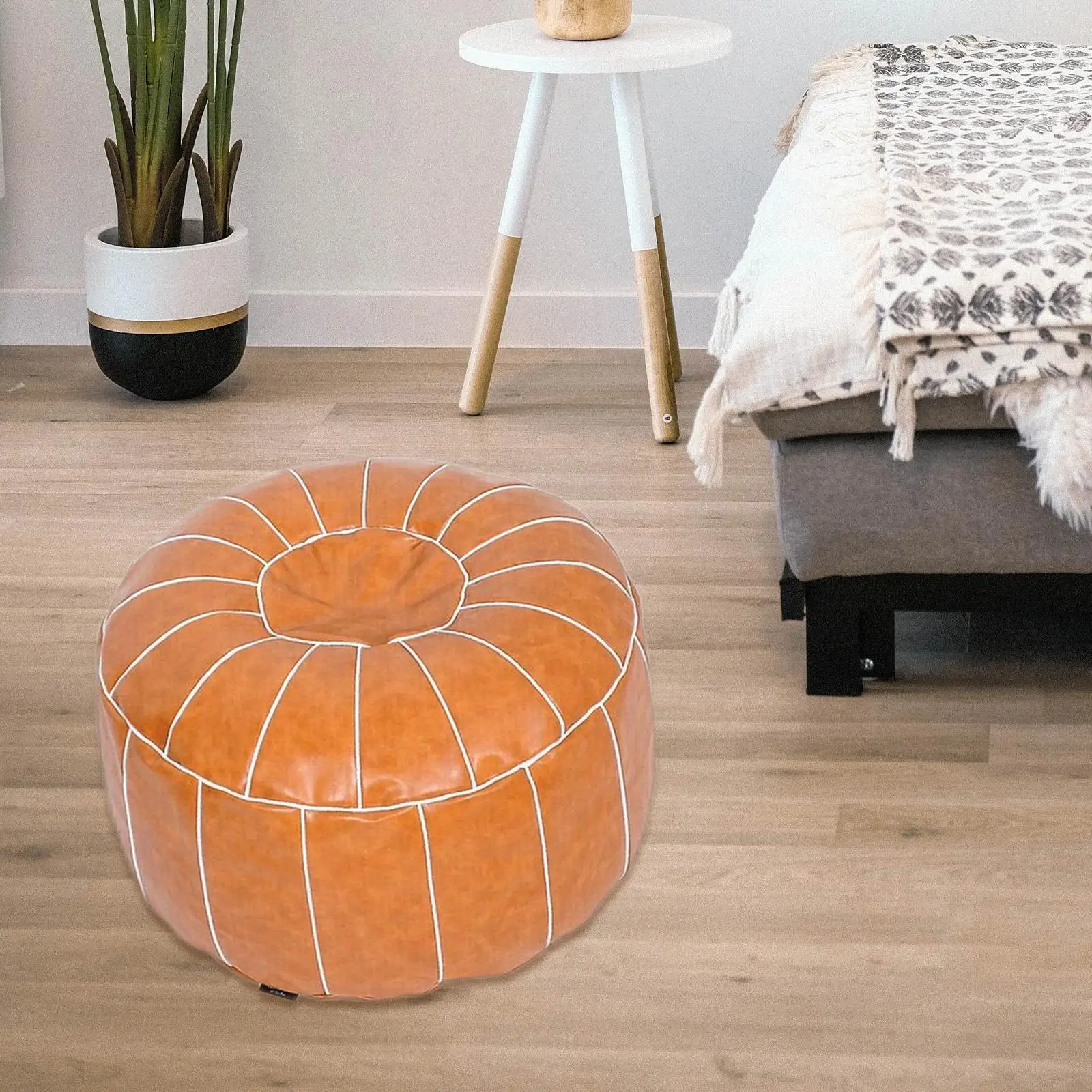 Handmade Boho PU Leather Pouf Cover Footstool Unstuffed Storage Ottoman Cushion Foot Rest Patio Seat Mat Cover for Home