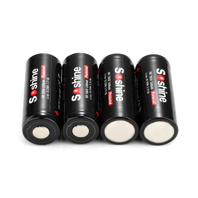 2PCS/LOT Soshine 3.7V 5500mAh 26650 Battery Protected Rechargeable Li-ion Batteries Cell with Battery Box Case