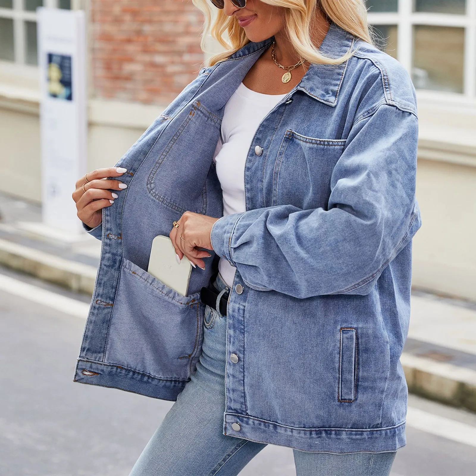

2025 Spring Autumn New Single-Breasted Womens Denim Jacket Coat Loose Long Sleeve Tops Casual Jean Coats Female Outerwear
