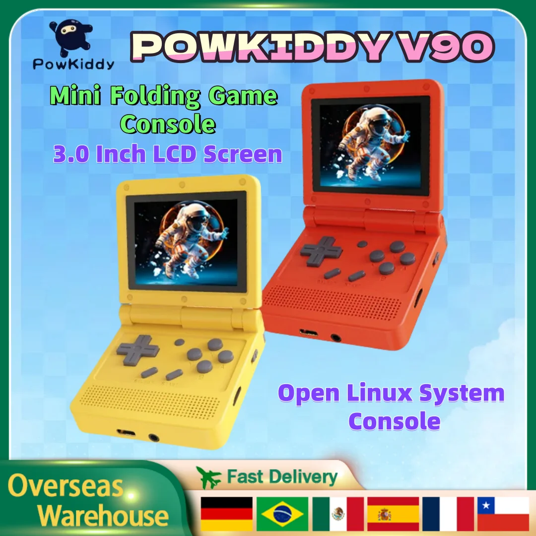 

POWKIDDY V90 Flip Handheld Game Console Open System Game Console 3-Inch IPS Screen Retro Portable Mini Player Children's Gifts