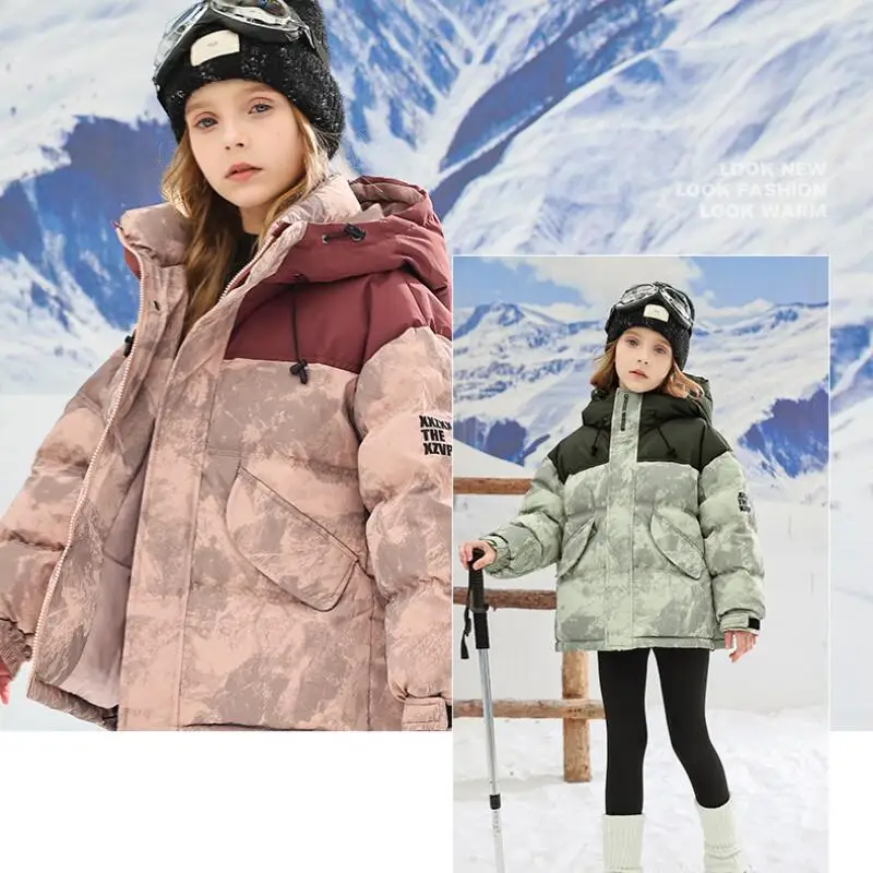 

Kawaii Girl Boy Fashion Thicken Hooded Down Cotton Jacket Tops Student Winter Cartoon Casual Keep Warm Coat Children's Clothing