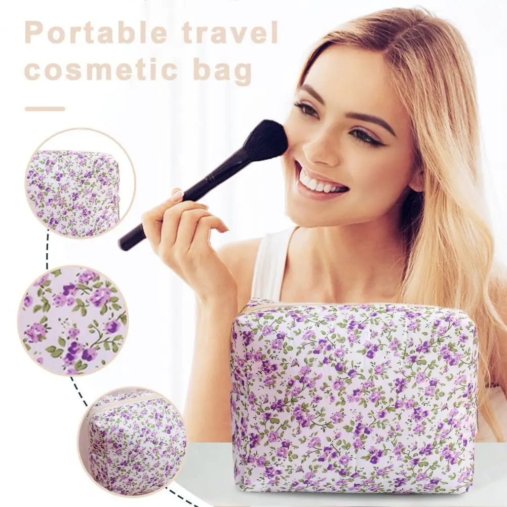 Small Cosmetic Bag Floral Makeup Bag For Women With Capacity Zipper Closure Portable Design Multifunctional Organizer For Travel