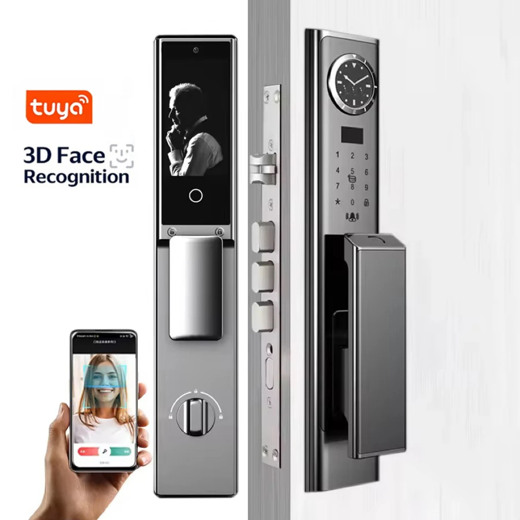 

3D Face Recognition Digital Smart Biometric Fingerprint Door Lock Aluminum Wood Door App Wifi Fingerprint Lock For Home Security