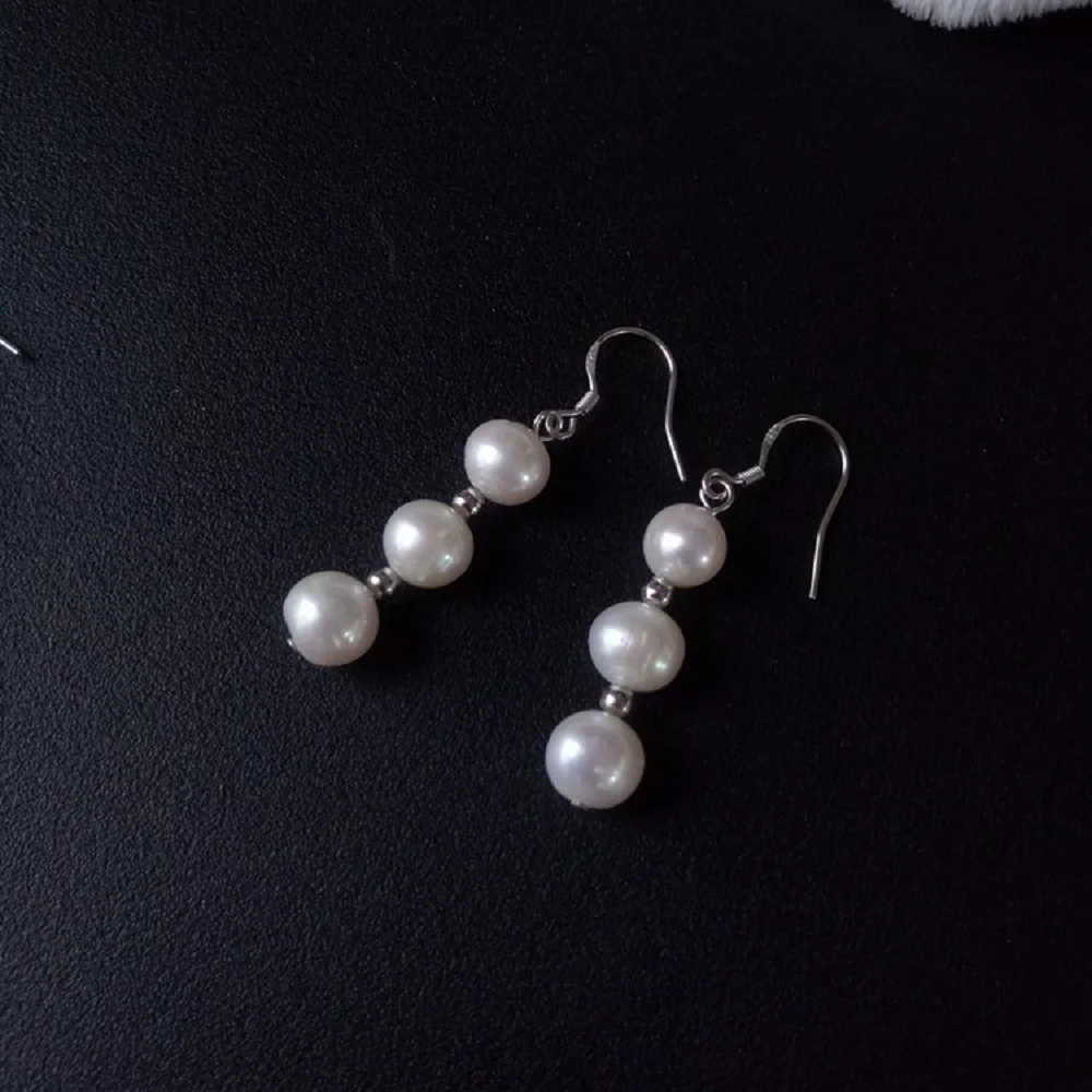 Beautiful pearl earrings AAA 7-8mm natural white round akoya pearl earrings 925s