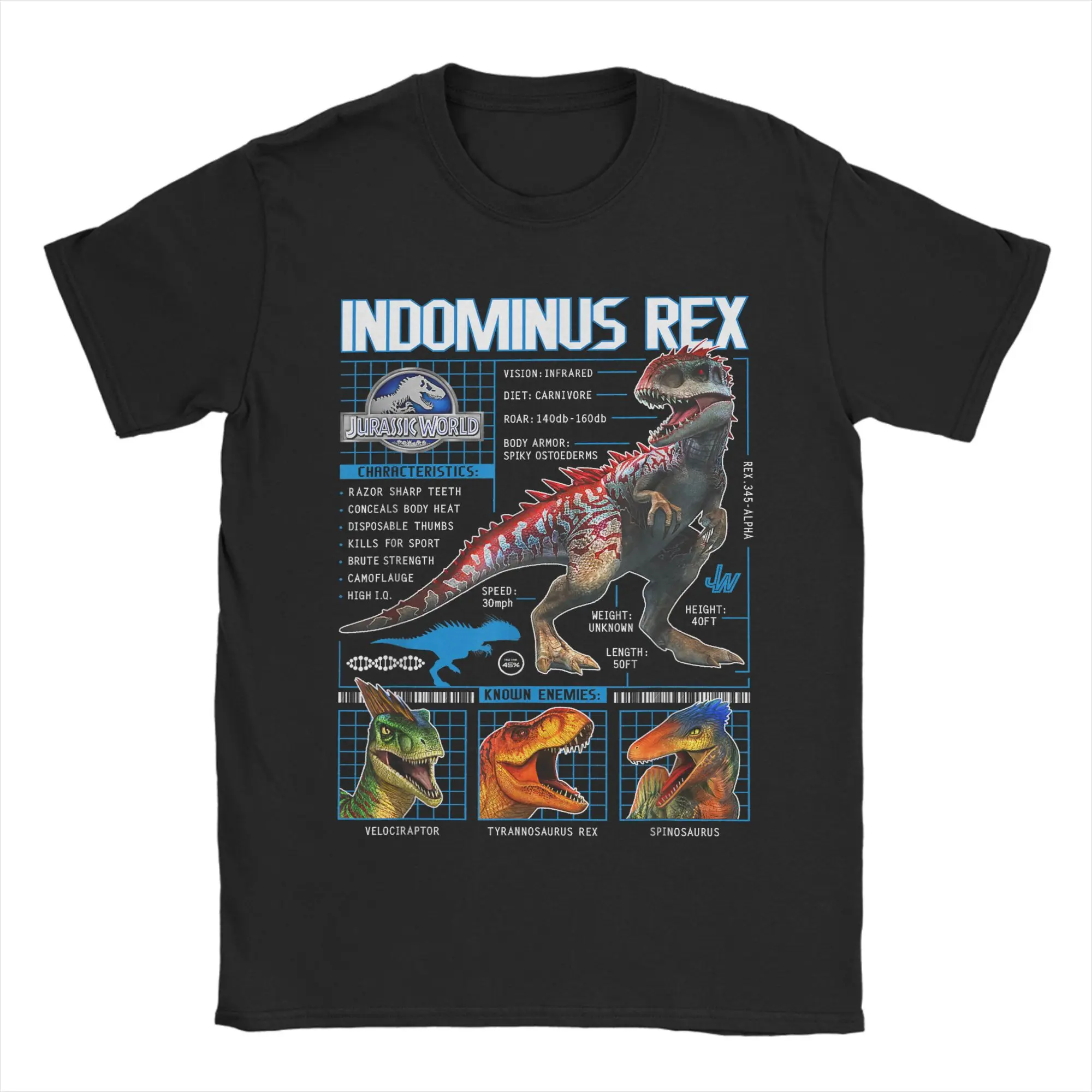Camisetas con esquema de Jurassic World Indominus Rex para hombre, camisetas humorísticas, camiseta de manga corta con cuello redondo, camisetas de algodón 6XL