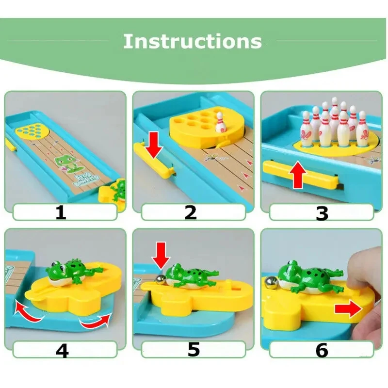 Mini Desktop Frog Bowling Game Toy Funny Indoor Parent-Child Interactive Table Sports Game Toy Bowling Educational Gift For Kids
