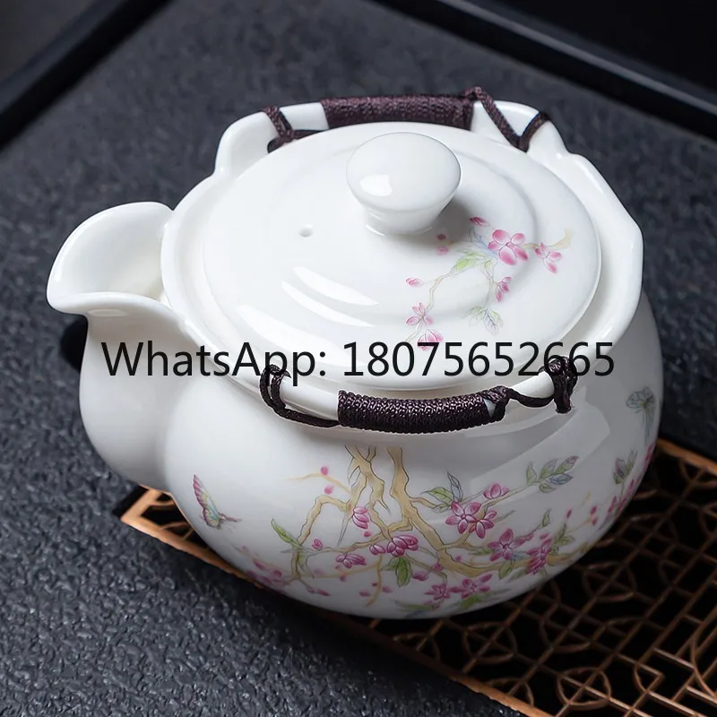 Mutton fat jade porcelain hand-held pot for home use with lid for making tea