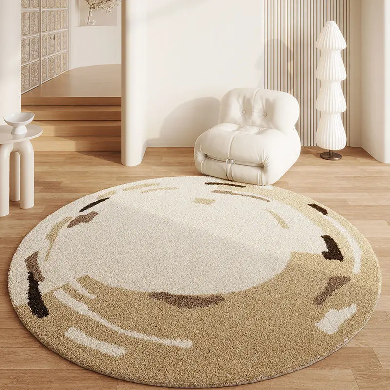 

Круглый ковер в стиле кремового декора для спальни, утолщенный плюшевый ковер для гостиной, моющийся напольный коврик для зоны отдыха, пушистый мягкий коврик для прихожей
