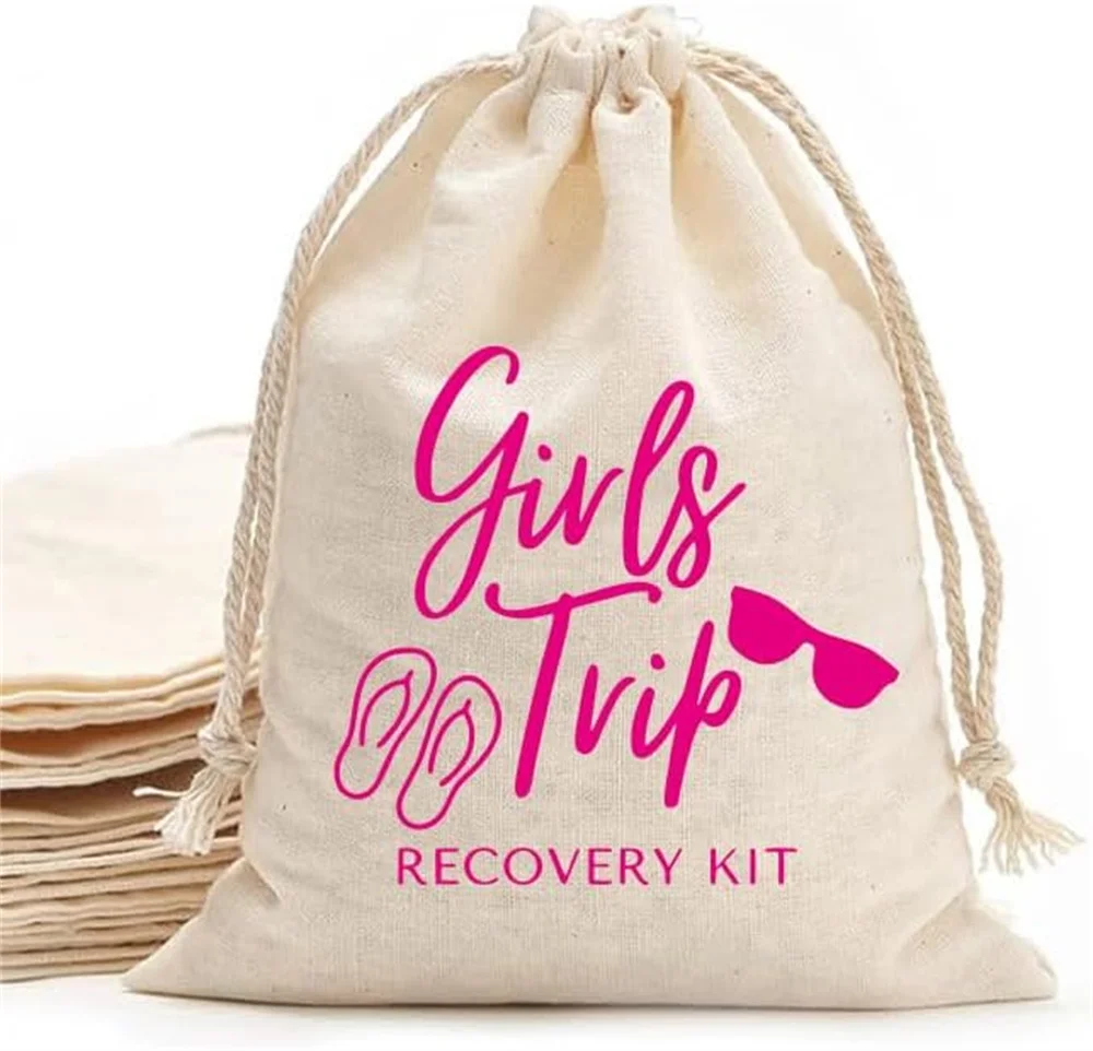 MS Girls trip Recovery kit printed Party Favor bags - Cotton Drawstring closure - Bachelorette hangover kit bags - Recovery Kit