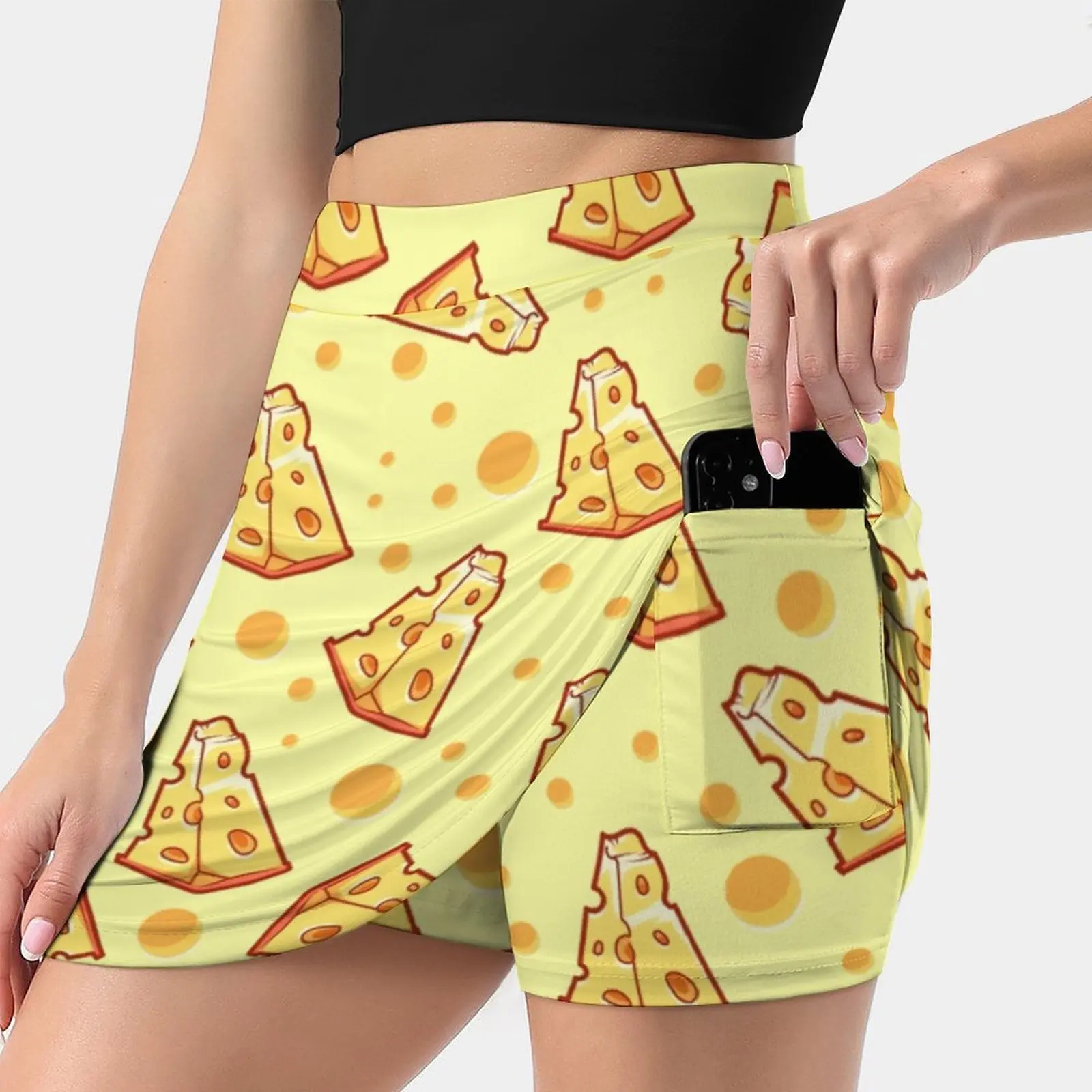 Pattern With A Slice Of Cheese On A Light Yellow Background Women's skirt With Hide Pocket Tennis Skirt Golf Skirts Badminton