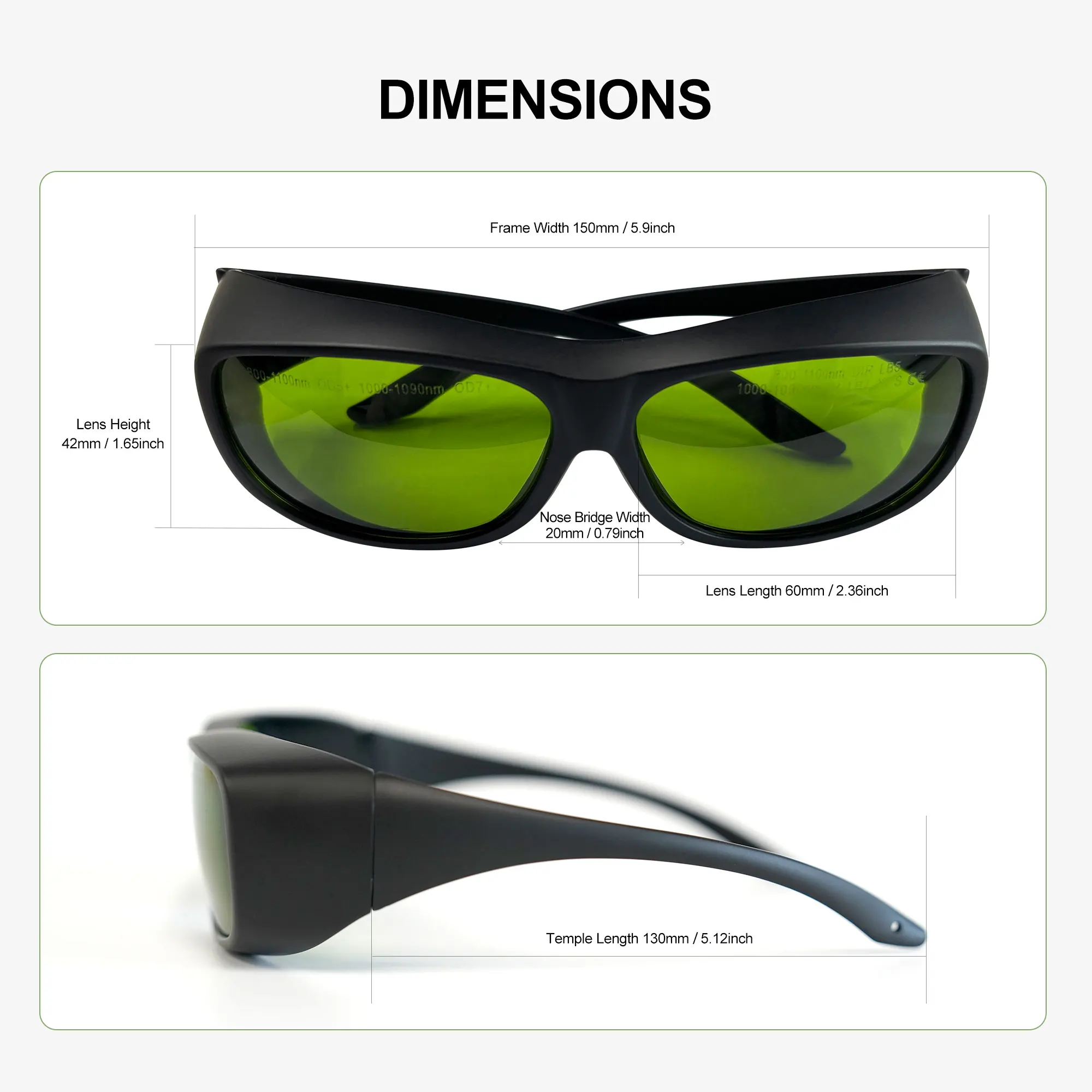 Laser Safety Goggles 800-1100nm,1000-1090nm Protection Goggles OD7+ Professional Eye Protective Glasses