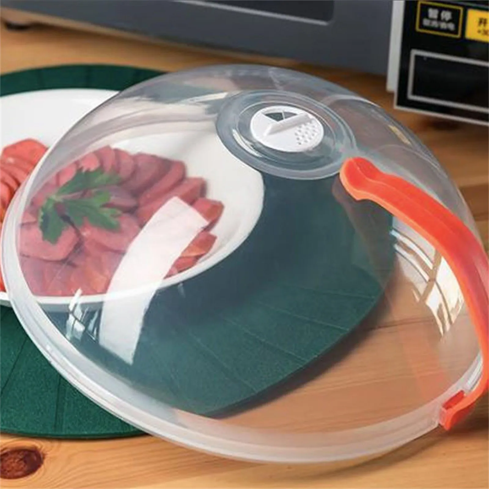 Microwave Splatter Cover Oil-Proof Splash Guard Food Fresh-Keeping Lid With Heat-Resistant Handle Random Color Kitchen Cooking