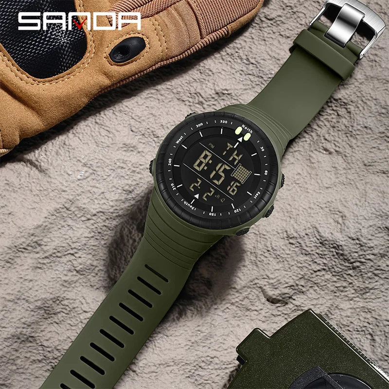 SANDA 6256 Men's Electronic Watch Large Dial Outdoor Sports Wristwatch Waterproof Night Light Alarm Multifunctional