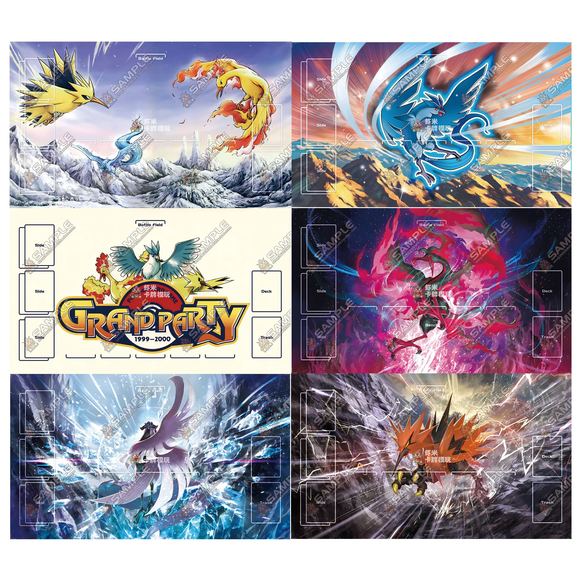 600X350X2Mm Diy Ptcg Moltres Zapdos Card Battle Mat Ptcg Articuno Single Player Board Game Card Duel Plate Battle Gift Toymat