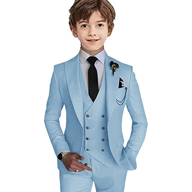 Boys 3 Piece Suit Jackets Double Breasted Vest Tuxedo Suits for Children 2-16 Years Old Colorful Kids Outfit Prom Party