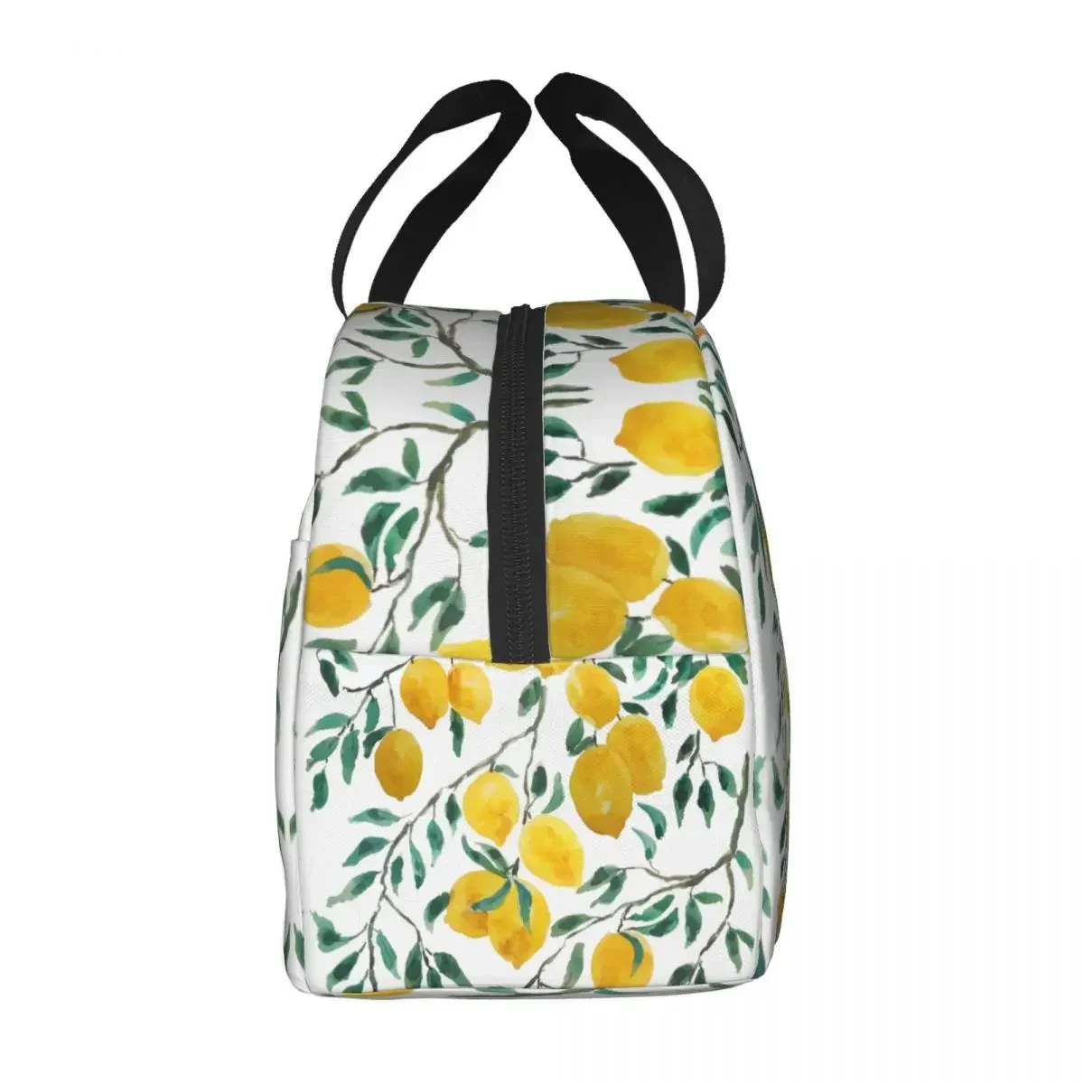 Watercolor Yellow Lemon Pattern Resuable Lunch Boxes Leakproof Summer Botanical Art Cooler Thermal Food Insulated Lunch Bag Work