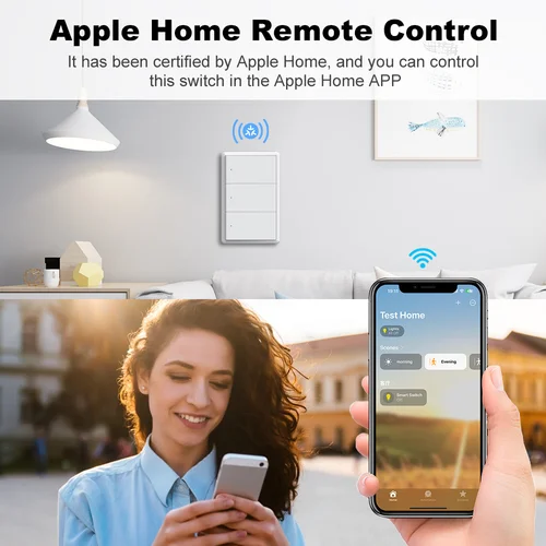 Imagen 2 del producto Manhot Matter WiFi interruptor de luz de pared inteligente 1 2 3 4 bandas con cable neutro interruptores de luz física que funcionan con la aplicación Homekit