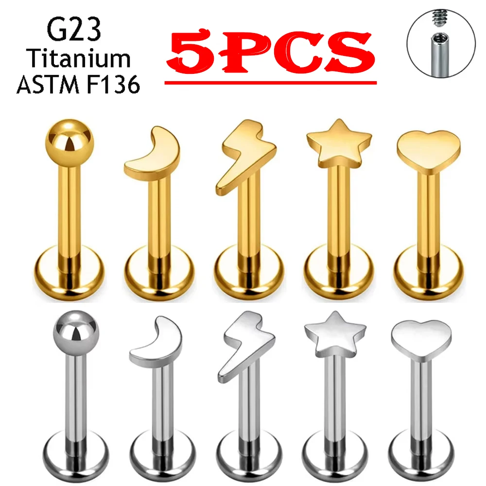 

5PCS ASTM F136 Titanium 16G Cartilage Tragus Earrings Ear Lip Helix Studs Tongue Nail Body Piercing Jewelry