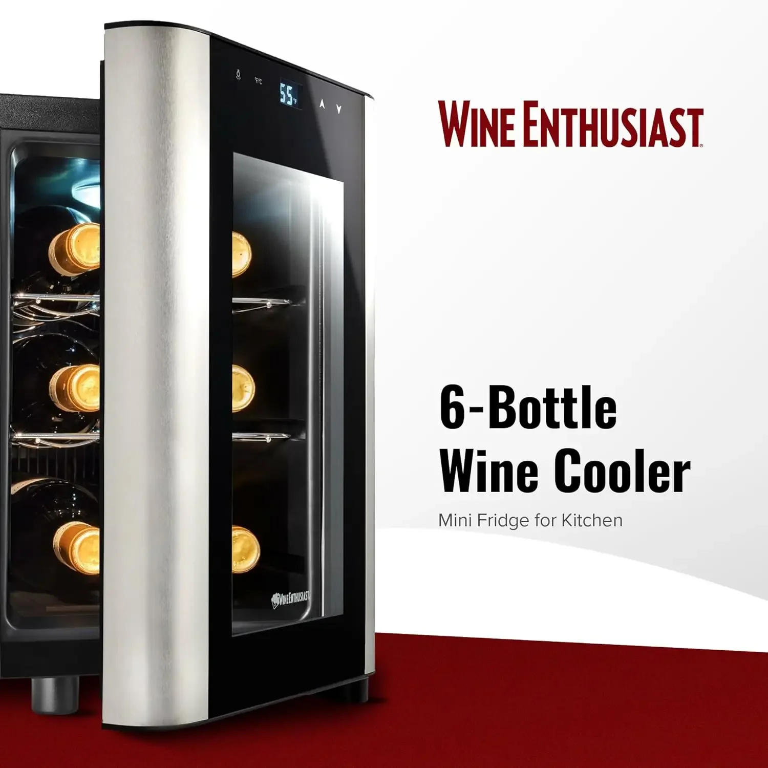 6-Bottle Countertop Wine Cooler - Mini Fridge for Kitchen with 3 Shelves, Adjustable Temperature Control, & Energy Efficient