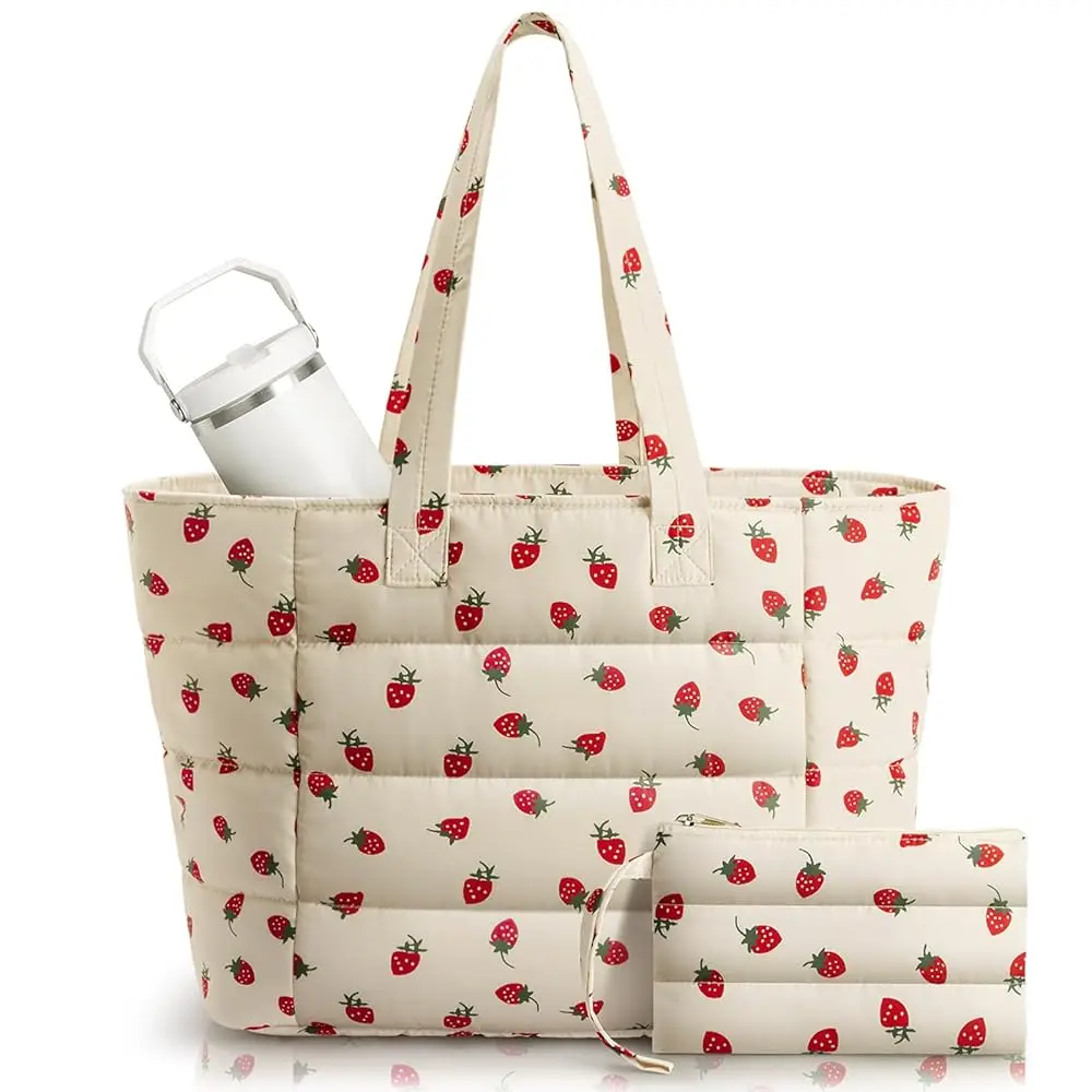 Puffer Tote Bag for Women, Lightweight Puffy Shoulder Bag with Handbag for Travel, Work, Gym, Laptop Bag for Nurse Teacher