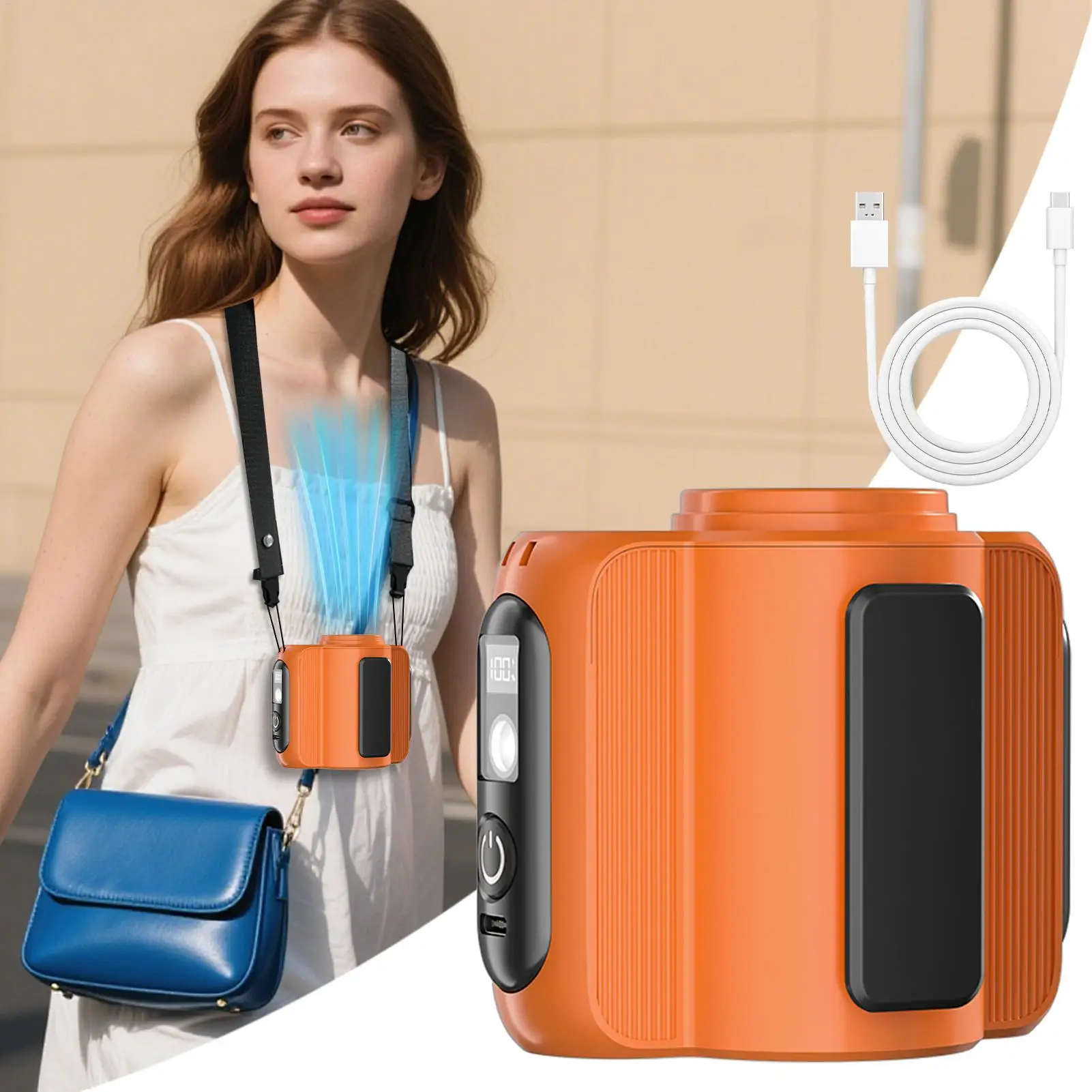 

Outdoor Camping Waist Fan Portable Waist Clip Fan Wireless Hanging Neck Fan USB Rechargeable Mini Portable Waist Belt Fan