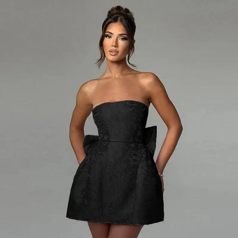 

Club Evening Prom Party Dresses Women 2025 Summer Autumn Sexy Bow Bodycon Short Mini Dress Elegant Bandage Birthday Robe