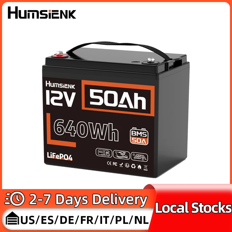 Humsienk 12V 50Ah LiFePO4 Battery Small Size Lithium Battery Low Temp Protection Rechargeable 6000-20000 Deep Cycles for RV, etc