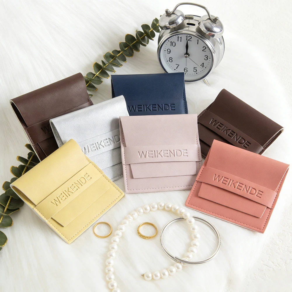 

Bulk 100Pcs Leather Jewelry Storage Bag Flip Cover Earring Necklace Bracelet Ring Pu Packaging Bag Fashionable Protective Case