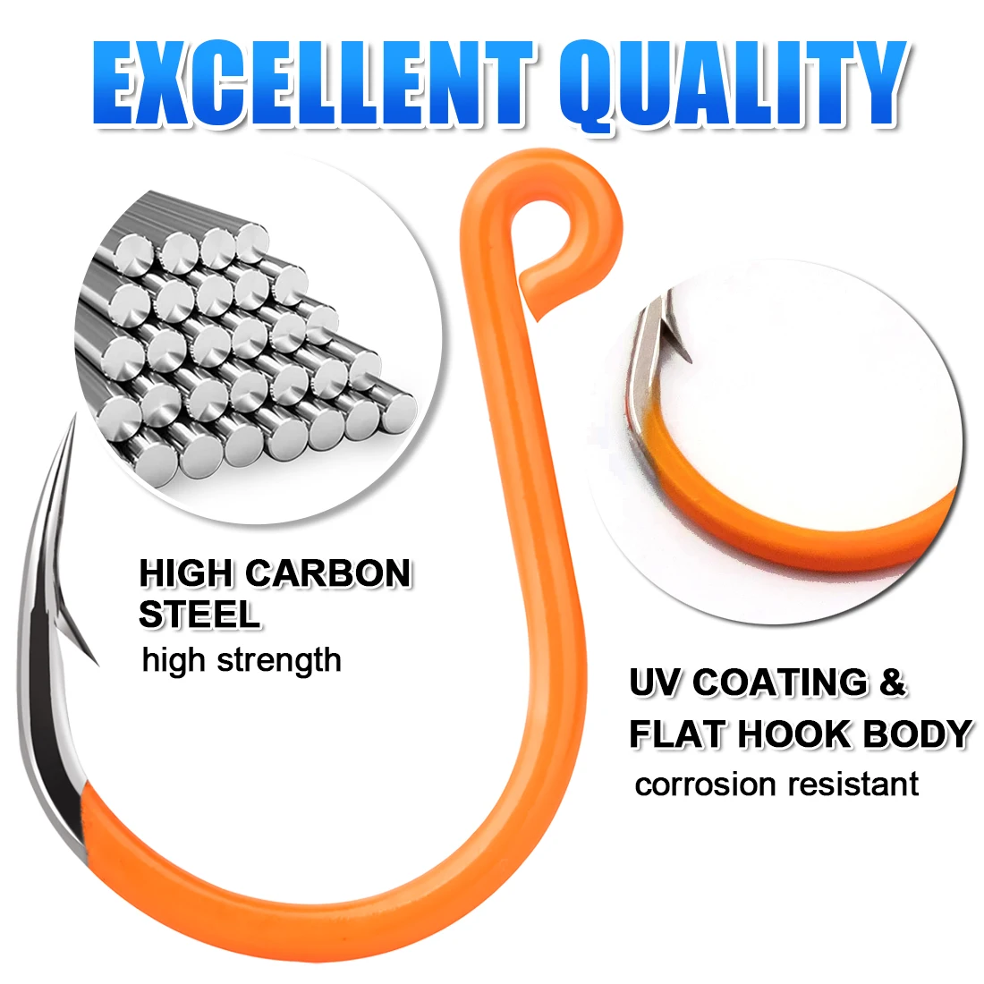 FishTrip Fishing Inline Single Circle Hook High Carbon Steel Fishing Lure Hook Big Eye UV Orange Plated Jiging Hook Saltwater - Image 2