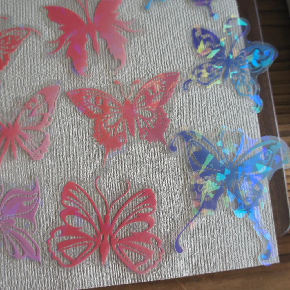 

18pcs Laser Diamond Pattern Butterfly Paper Cuttings Design PVC Sticker Scrapbooking DIY Gift Packing Decoration