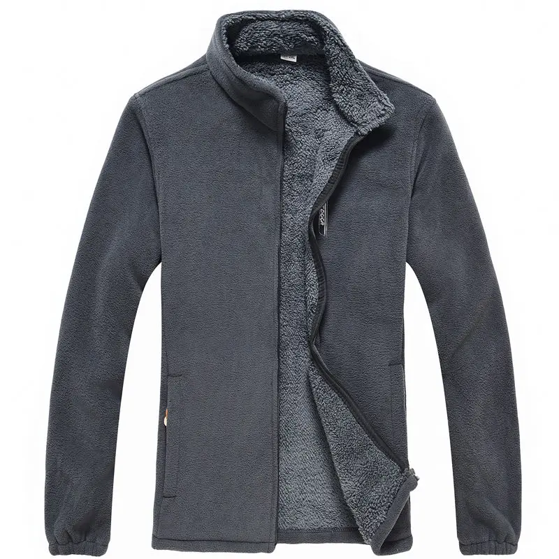 Herren Fleece-Jacke mit Reißverschluss, Fleece-gefüttert, Stehkragen, Verdickte Outdoor-Jacke, Winddicht, Polar-Fleece, Kälteschutz-Jacken – Detail 3