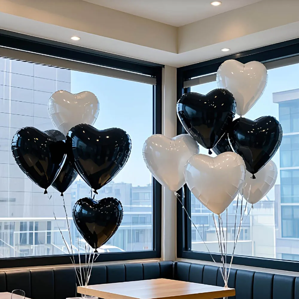 18 بوصة 16 قطعة أبيض أسود الحب على شكل قلب احباط بالونات دعوى لحفلة عيد ميلاد الذكرى الزفاف ديكورا هدية عيد الحب #1