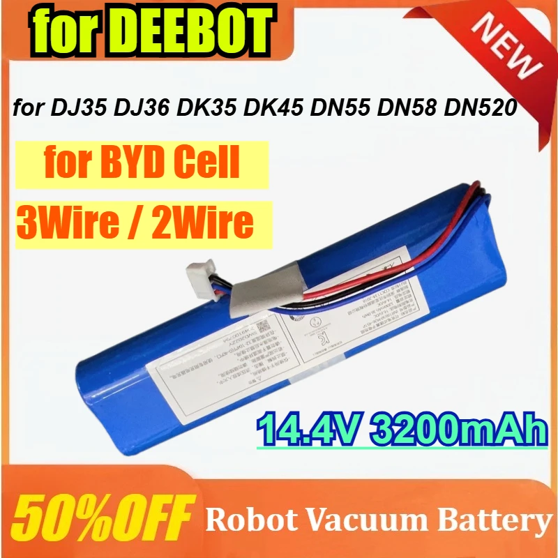 

14.4V 3200mAh Rechargeable Li-ion Battery for ECOVACS for DEEBOT DJ35 DJ36 DK35 DK45 DN55 DN58 DN520 3Wire Robot Vacuum Cleaner
