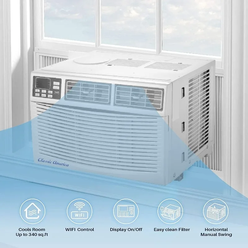 Ar condicionado de janela 8000btu com resfriamento rápido de 350 pés quadrados, controle remoto, habilitado para Wi-Fi, para quarto com 3 modos de resfriamento