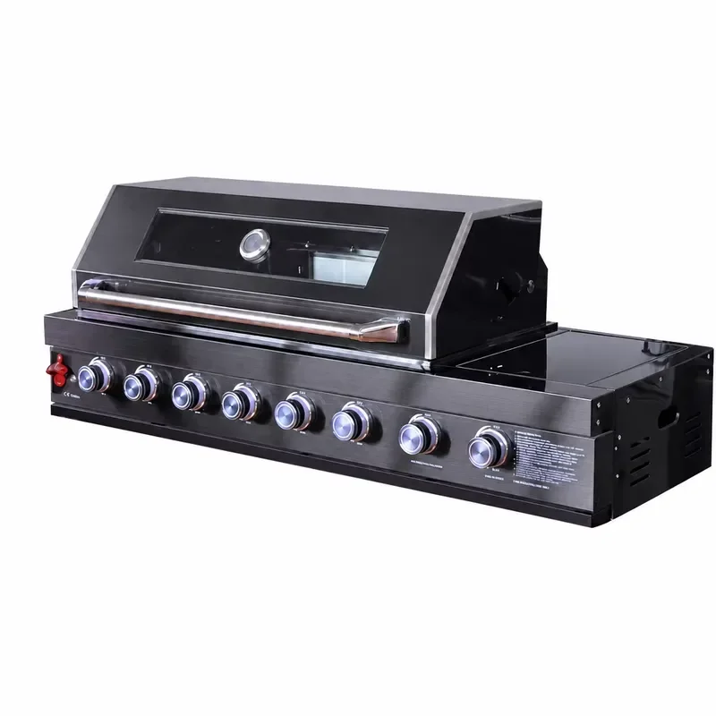 304 Stainless Steel 8 Burner Built In Gas Grill Electronic Ignition Modern Outdoor Kitchen BBQ For Garden Party Cooking