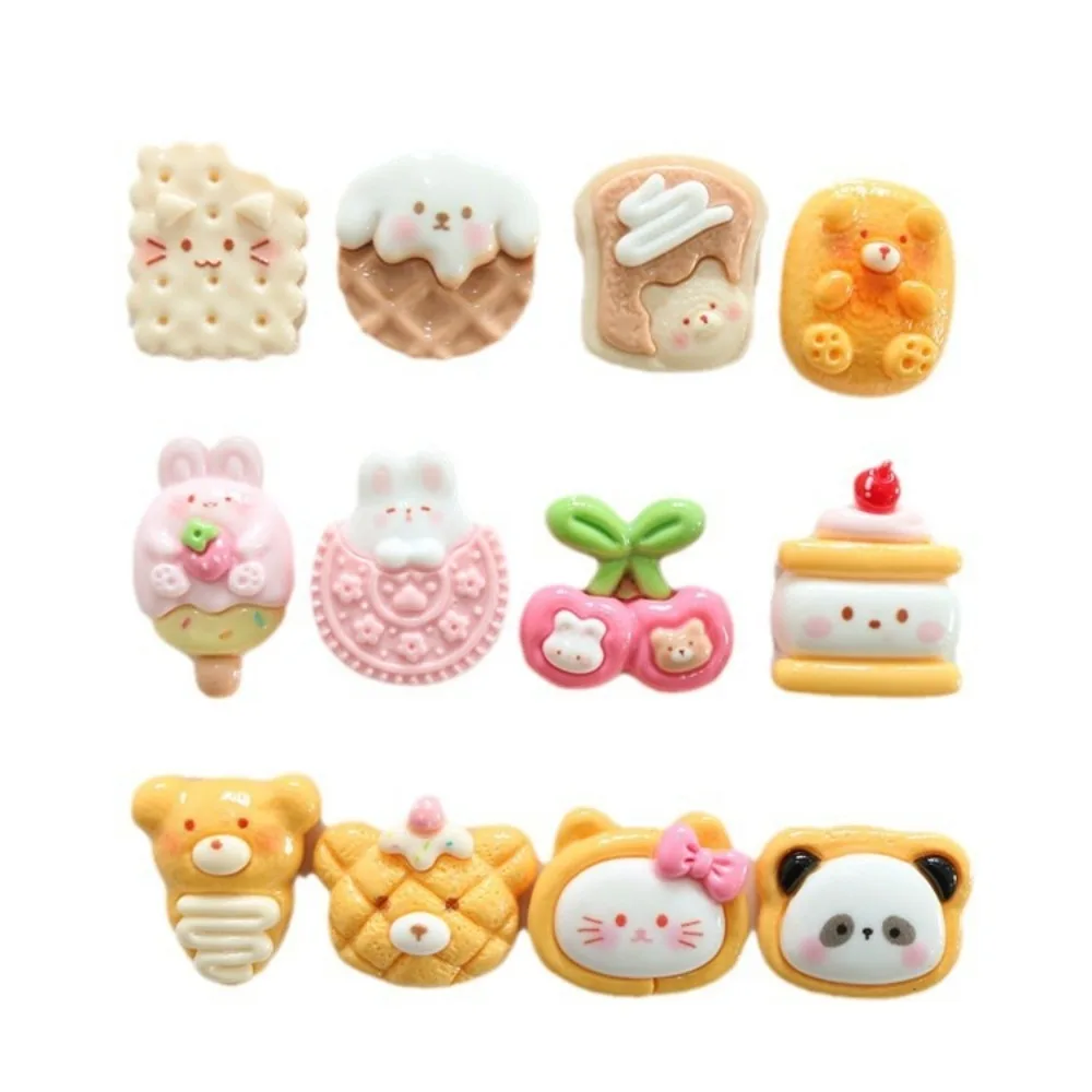 10pcs Cute Cartoon Kawaii biscuits panda cherry Flat Back Resin DIY Scrapbooking Cabochons Decoration Accessories