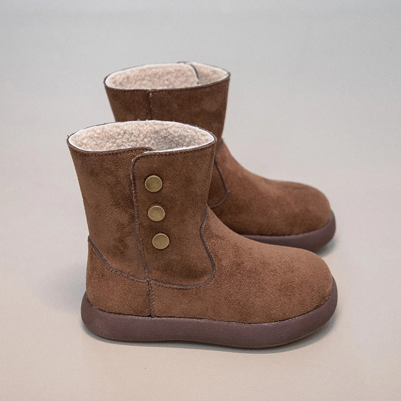 Stivali da neve per bambini 3-18 anni Marrone imbottito addensato Ragazzi Ragazze Scarpe di cotone Marrone Morbido antiscivolo Bambini Stivali a metà polpaccio per bambini
