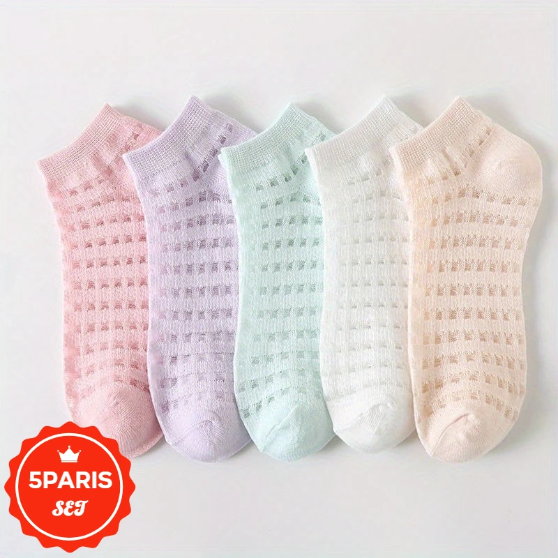 

5 Pairs Women's Ankle Socks - Anti Slip and Breathable Low Cut Socks for Woman, Fashion Short Socks Set for Ladies Daily Wear