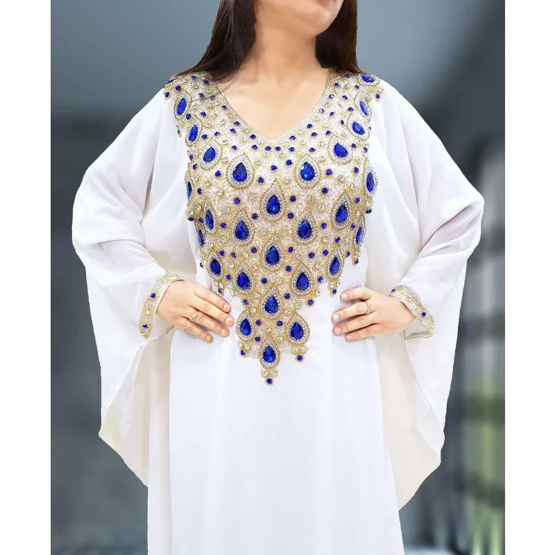 White Moroccan Dubai Kaftans Farasha African Abaya Dresses Very Fancy Long Dresses with European and American Fashion Trends