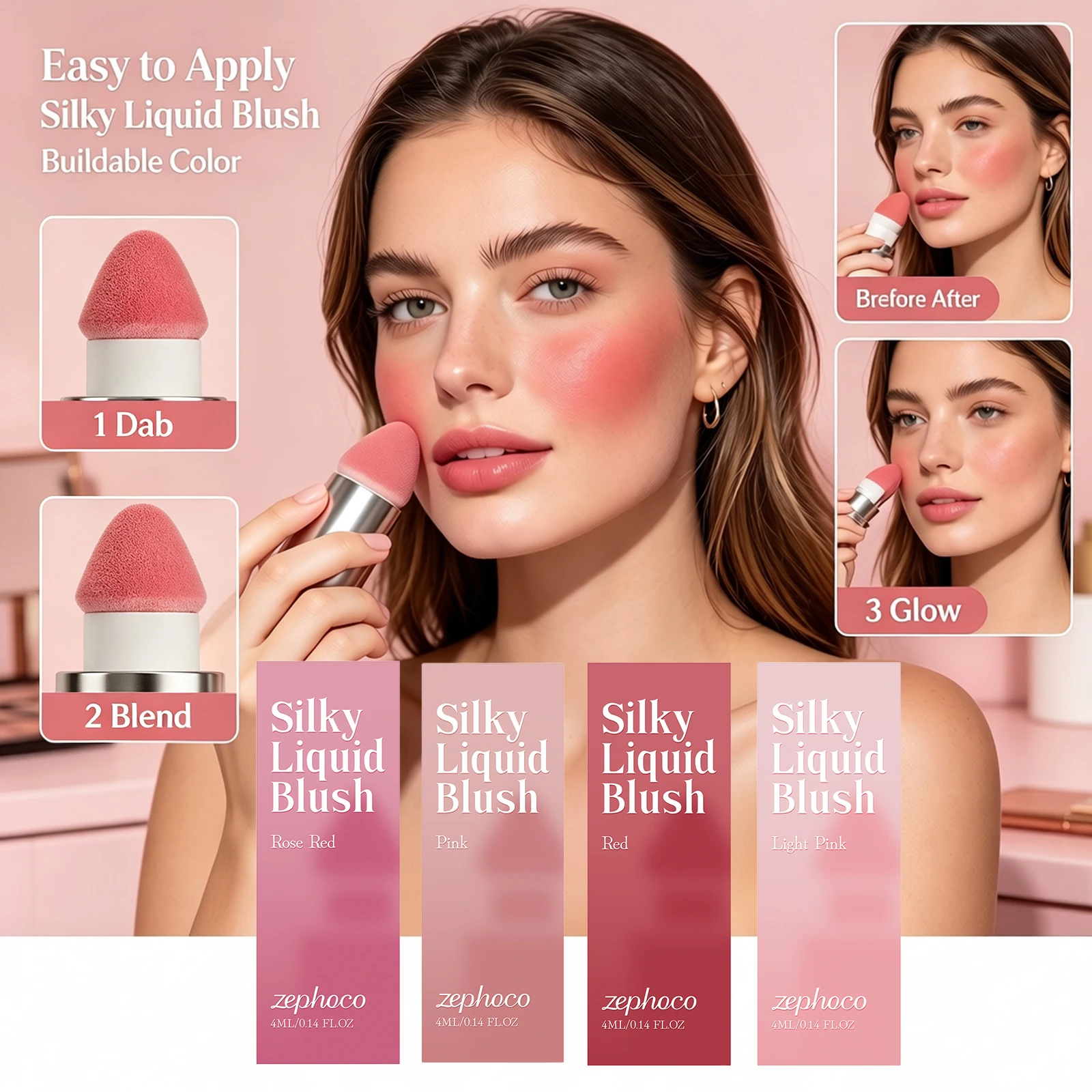  Silky Liquid Blush Lightweight Watery Texture Natural Color Rendering Long Lasting Waterproof Cheek Tint Universal Skin Tone